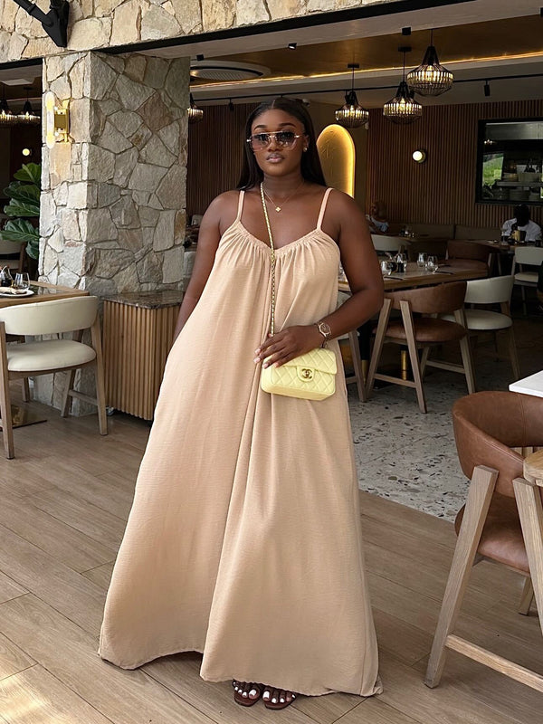 Women Summer Casual V-Neck Strappy Maxi Dress