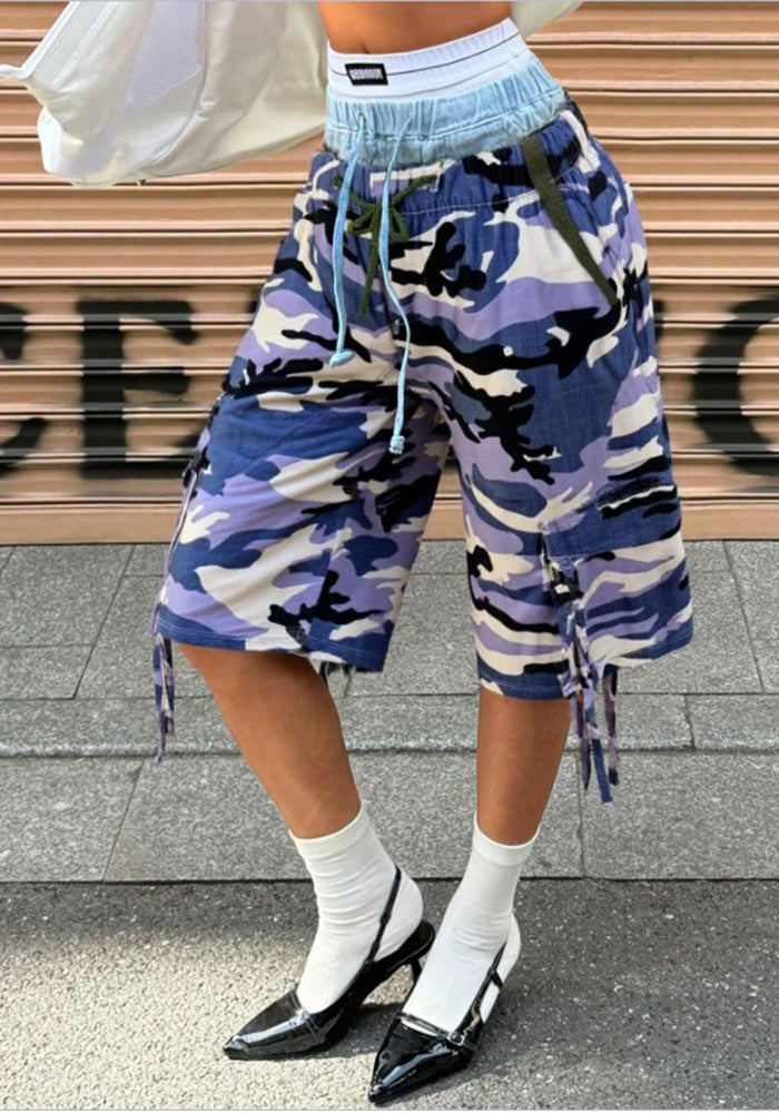 Camouflage Denim Mid-Length Shorts for Streetwear